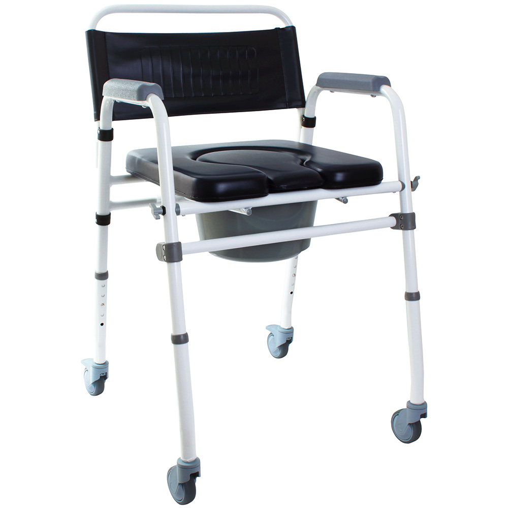 Складаний стілець-туалет з м'яким сидінням на колесах OSD-2110QAB